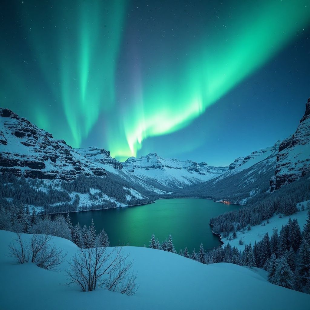 Scandinavian landscape with northern lights