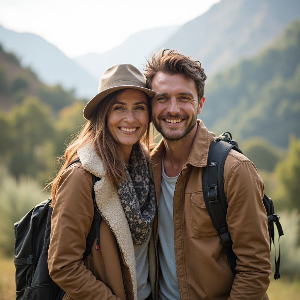 Happy traveling couple